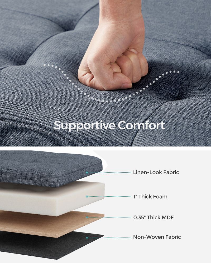 Folding Storage Ottoman Bench – Linen Fabric – 43 Inch Seating Box