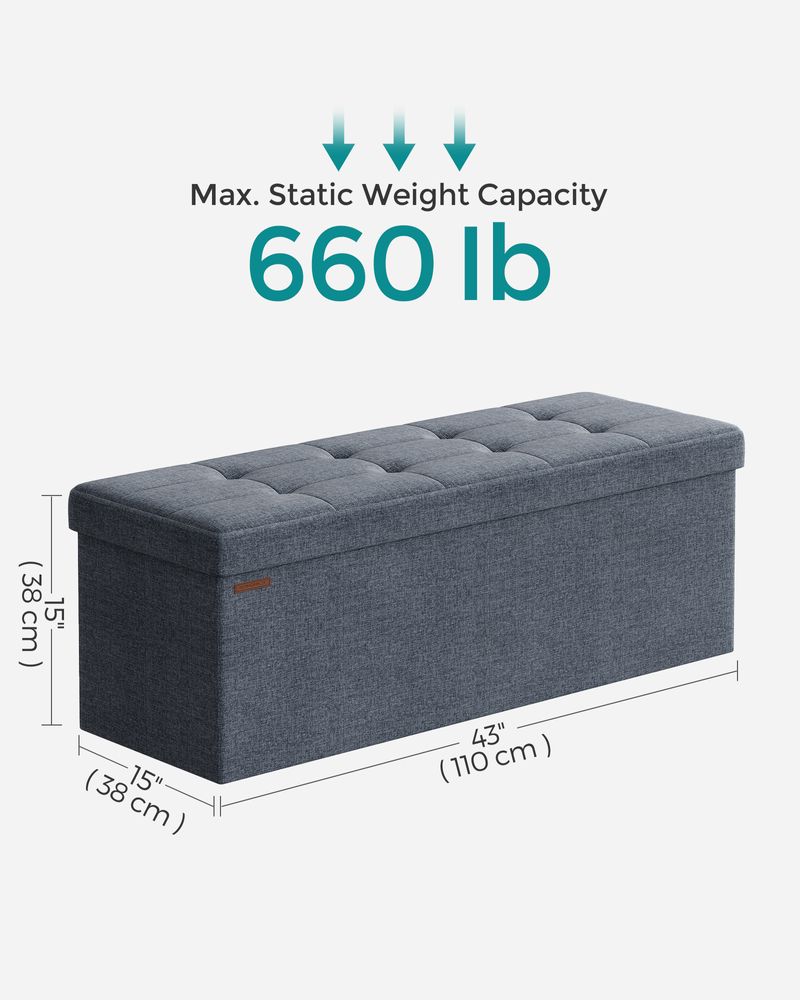 Storage Ottoman Bench - 43 Inch Folding - Linen Look