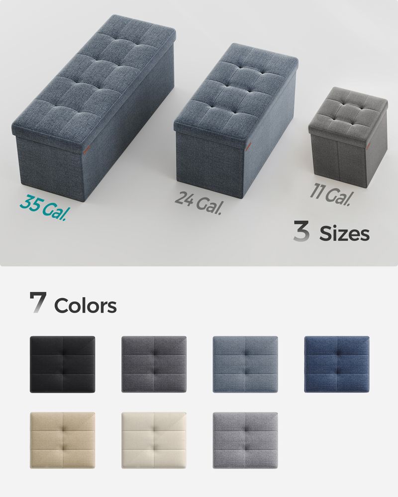 Storage Ottoman Bench - 43 Inch Folding - Linen Look