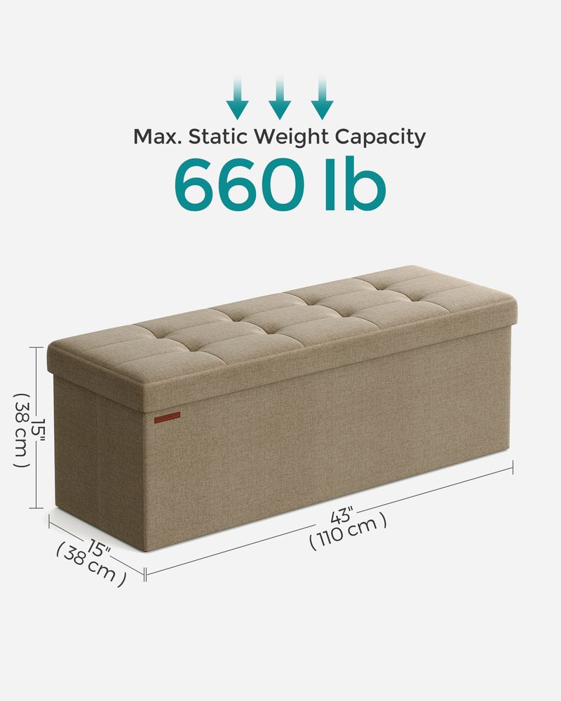 Folding Storage Ottoman Bench – Linen Fabric – 43 Inch Seating Box