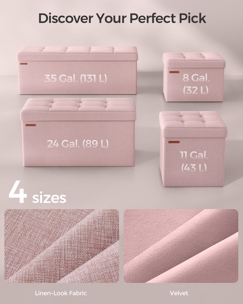 Storage Ottoman Bench - 43 Inch Folding - Linen Look