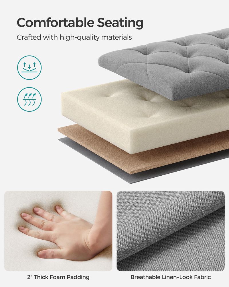 Storage Ottoman Bench With Legs - 660 lb Load - Large Capacity