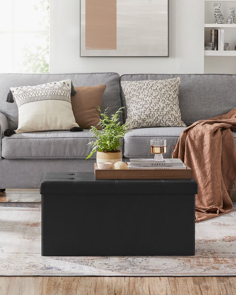 Storage Ottoman Bench - 30 & 43 Inch Folding - Padded Seating