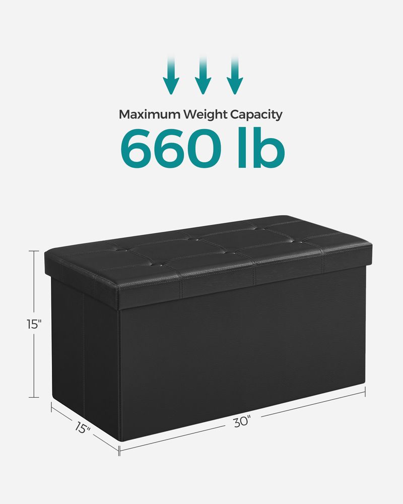 Storage Ottoman Bench - 30 & 43 Inch Folding - Padded Seating