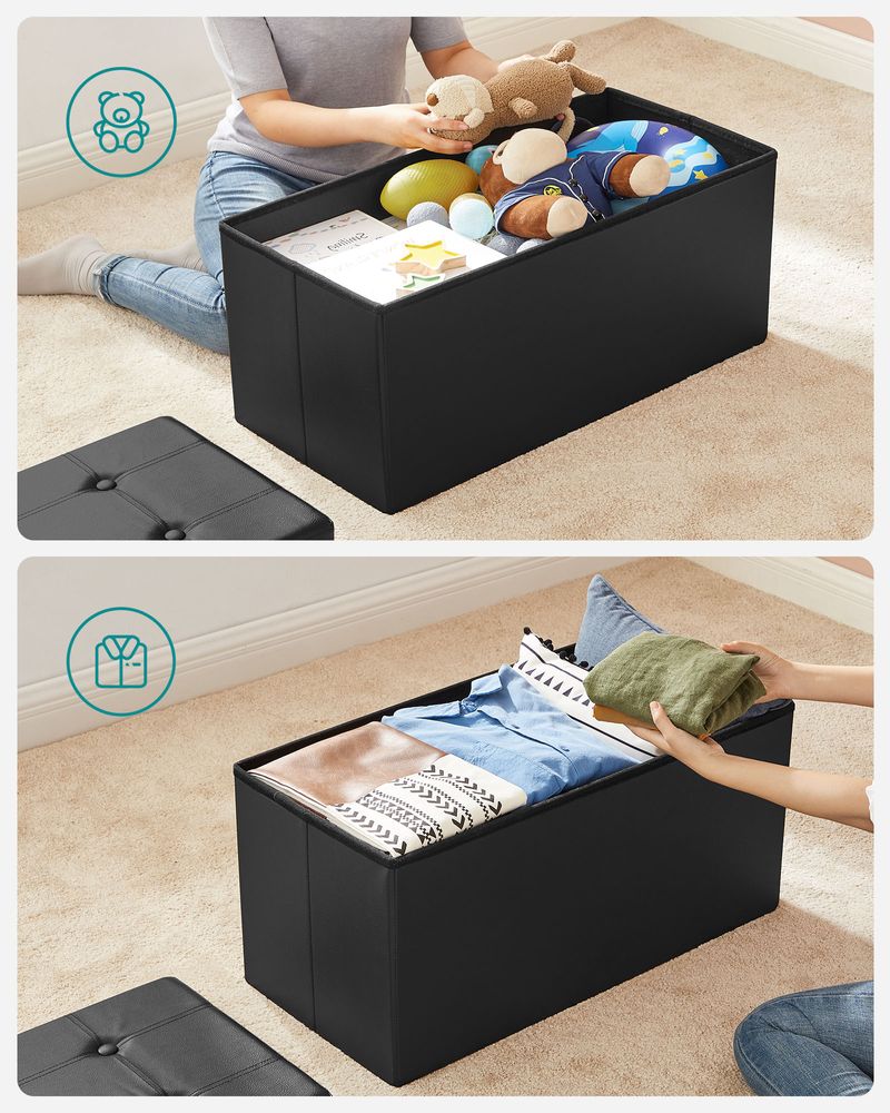 Storage Ottoman Bench - 30 & 43 Inch Folding - Padded Seating