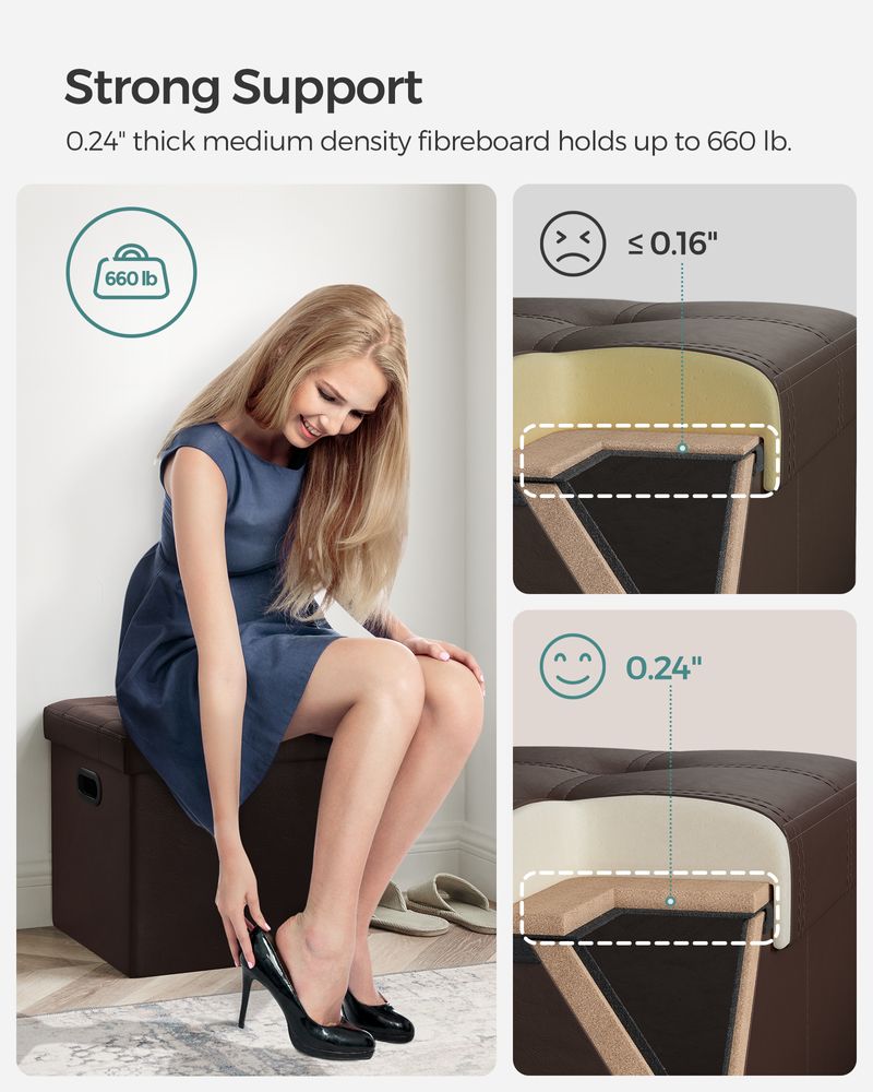 Storage Ottoman - 15 Inch Folding - With Storage And Seating