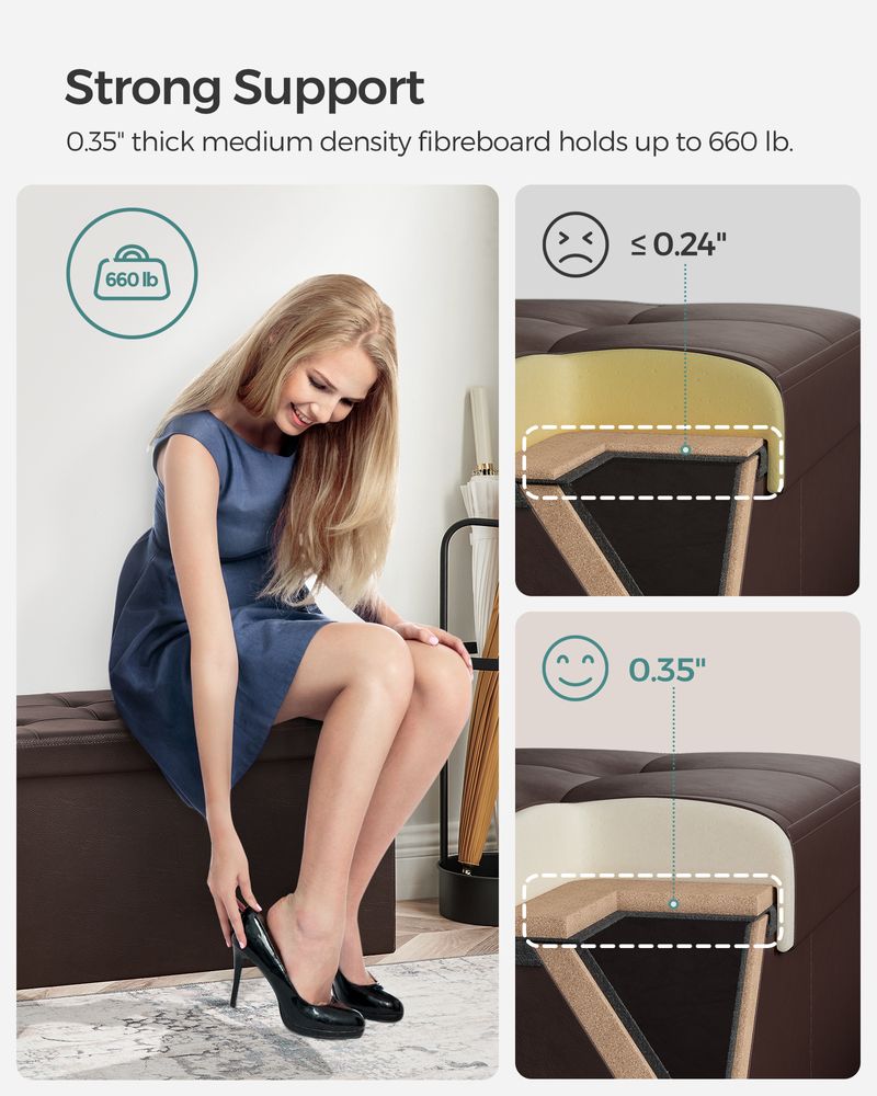 Storage Ottoman Bench - 30 Inch Folding - Flip Top Lid