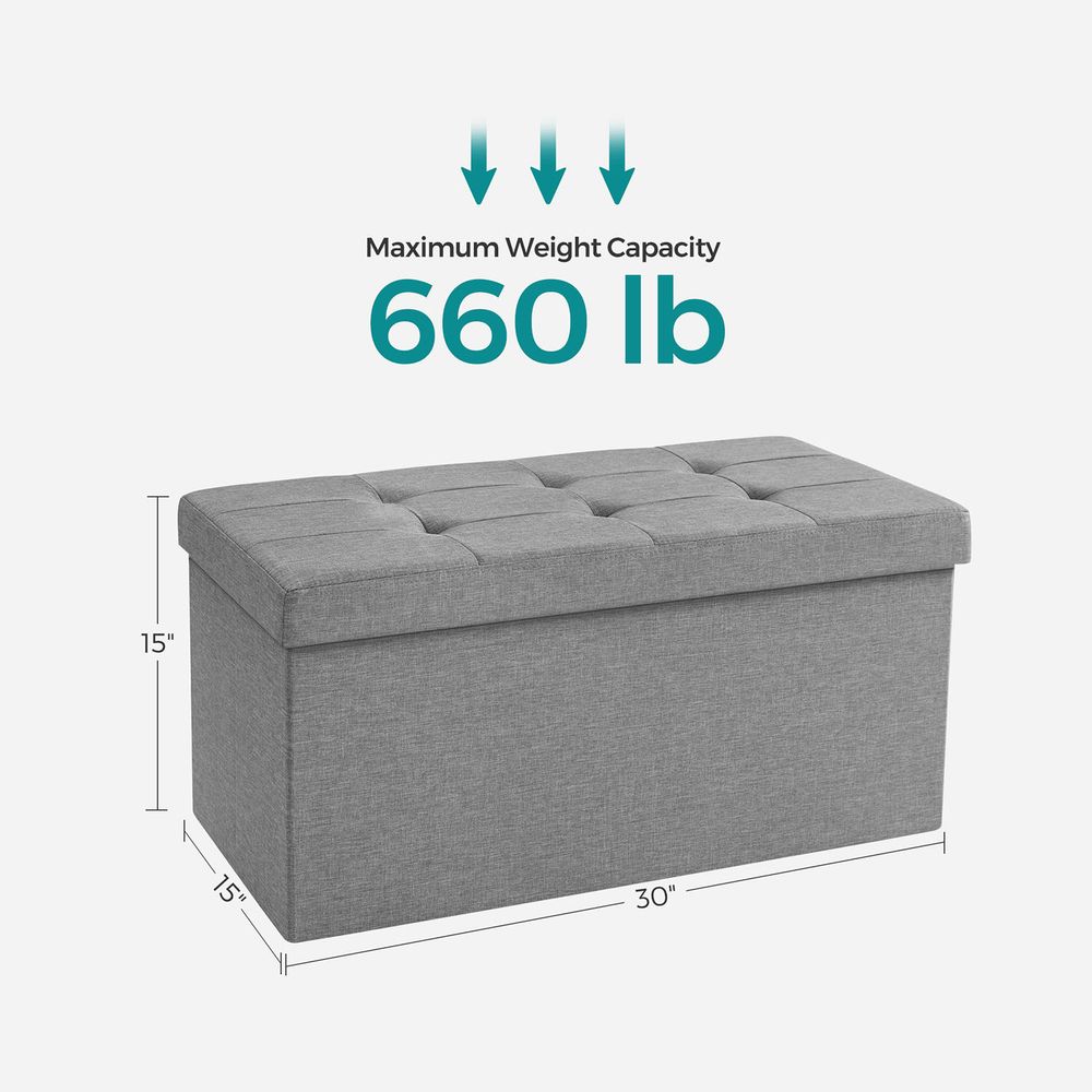 Storage Ottoman Bench - 30 Inch Folding - Linen Upholstered Storage