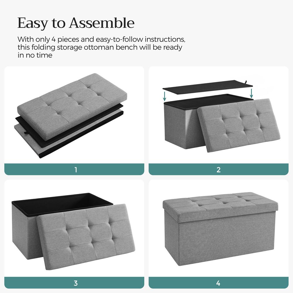 Storage Ottoman Bench - 30 Inch Folding - Multi Use