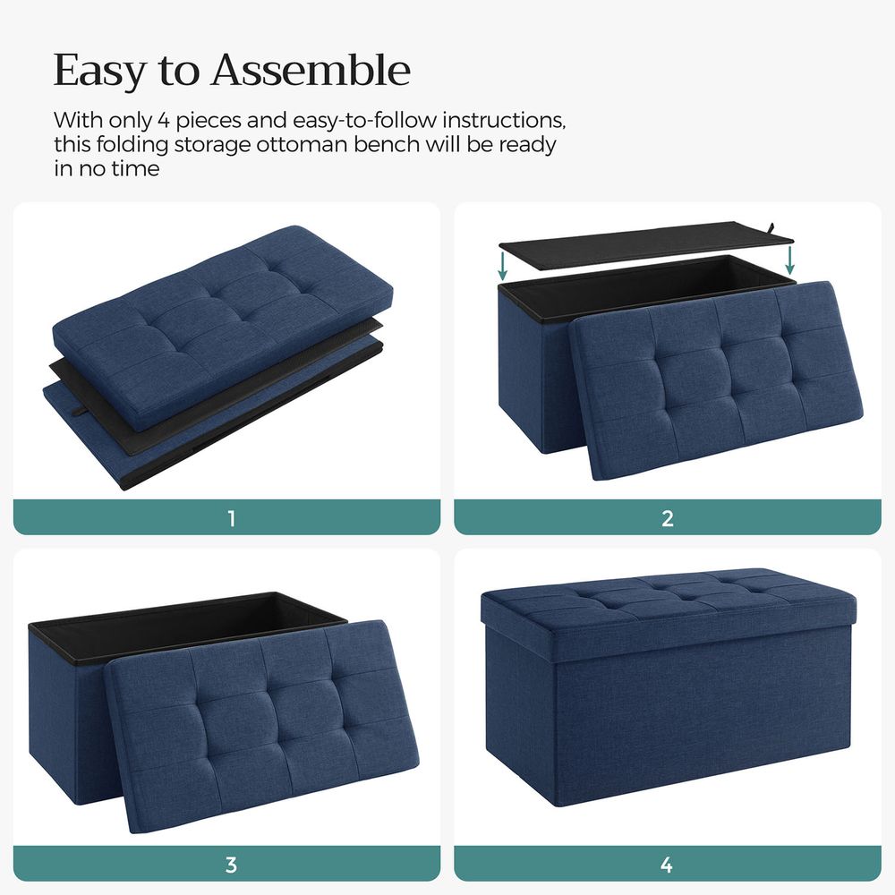 Storage Ottoman Bench - 30 Inch Folding - Multi Use