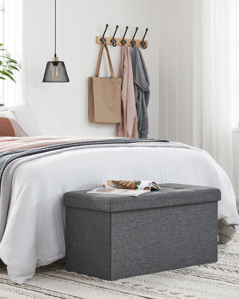 Storage Ottoman Bench - 30 Inch Folding - Linen Upholstered Storage