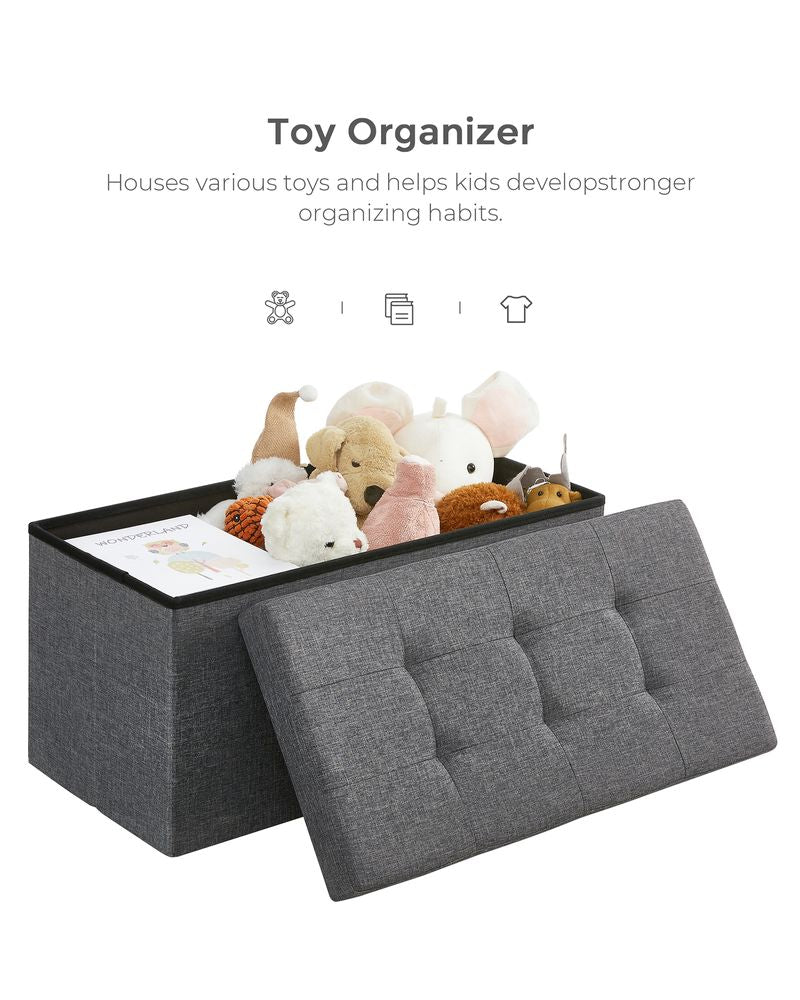 Storage Ottoman Bench - 30 Inch Folding - Linen Upholstered Storage