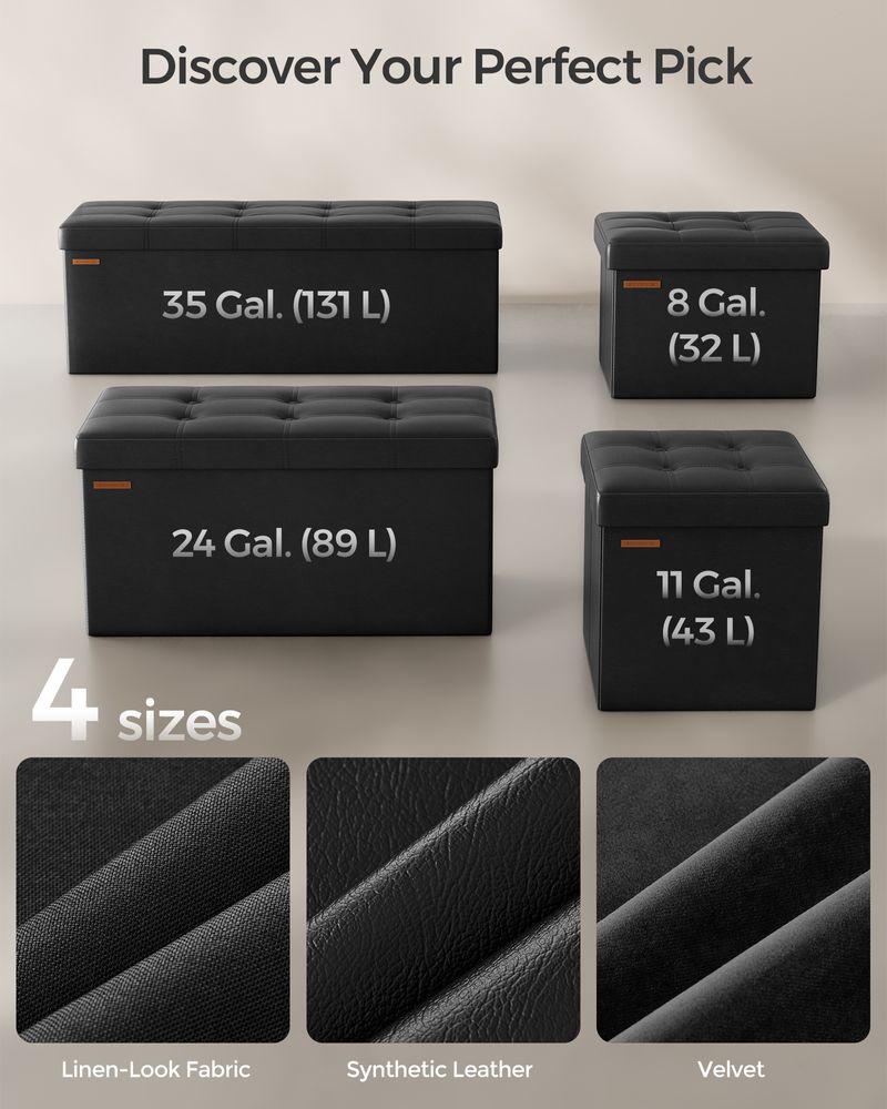 Storage Ottoman Bench - 30 & 43 Inch Folding - Padded Seating