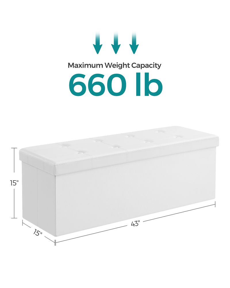 Storage Ottoman Bench - 30 & 43 Inch Folding - Padded Seating