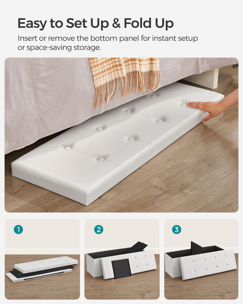 Storage Ottoman Bench - 30 & 43 Inch Folding - Padded Seating