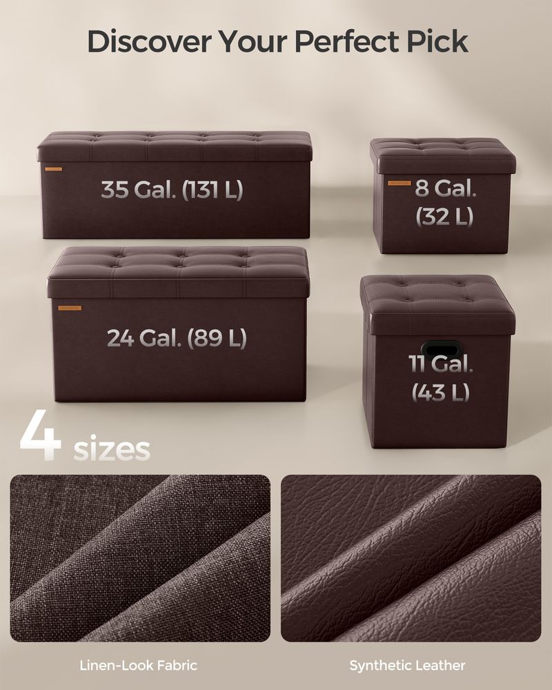 Storage Ottoman Bench - 30 & 43 Inch Folding - Padded Seating