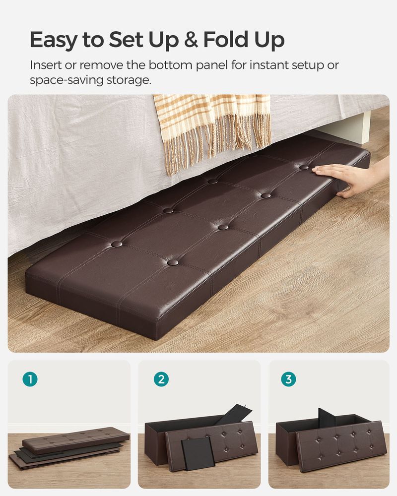 Storage Ottoman Bench - 30 & 43 Inch Folding - Padded Seating