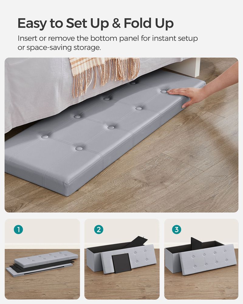 Storage Ottoman Bench - 30 & 43 Inch Folding - Padded Seating