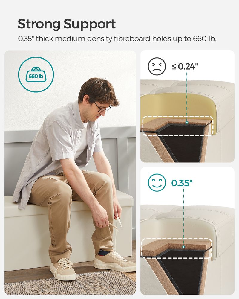 Storage Ottoman Bench - 30 & 43 Inch Folding - Padded Seating