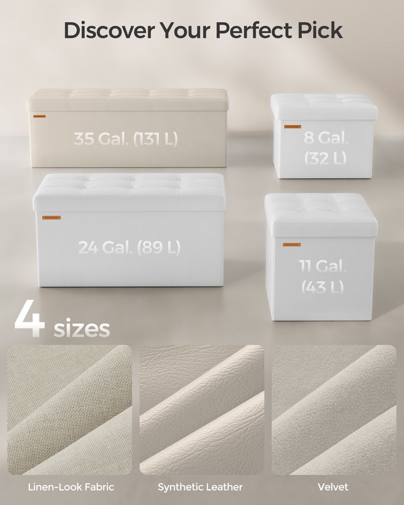 Storage Ottoman Bench - 30 & 43 Inch Folding - Padded Seating