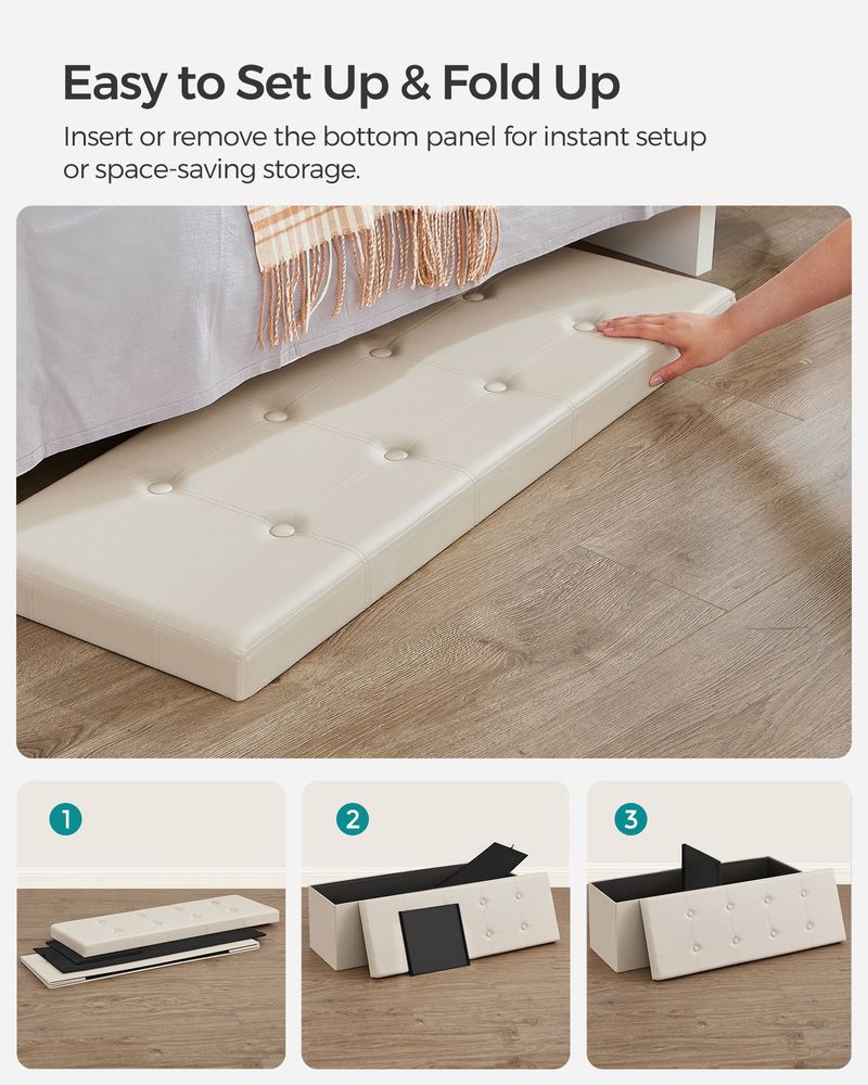 Storage Ottoman Bench - 30 & 43 Inch Folding - Padded Seating