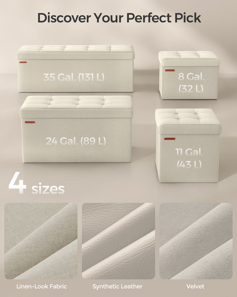 Folding Storage Ottoman Bench – Linen Fabric – 43 Inch Seating Box
