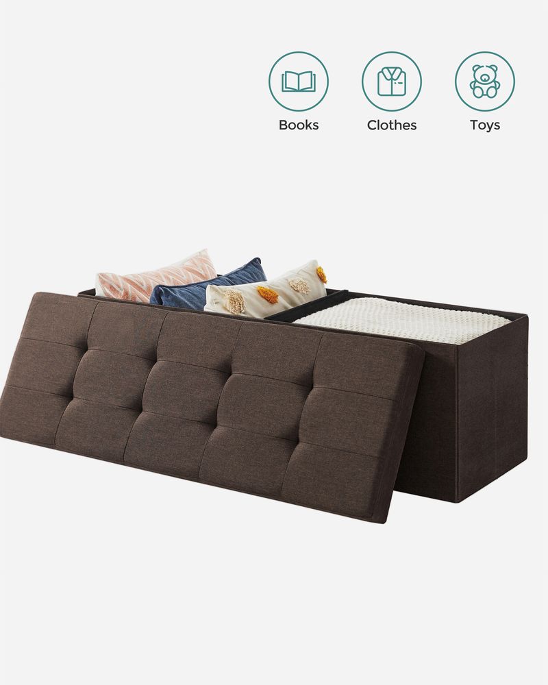Folding Storage Ottoman Bench – Linen Fabric – 43 Inch Seating Box