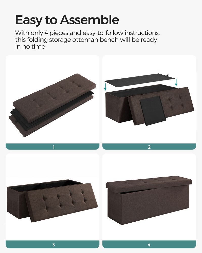 Folding Storage Ottoman Bench – Linen Fabric – 43 Inch Seating Box
