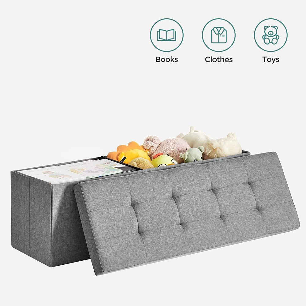 Storage Ottoman Bench - 43 Inch Folding - Linen Look