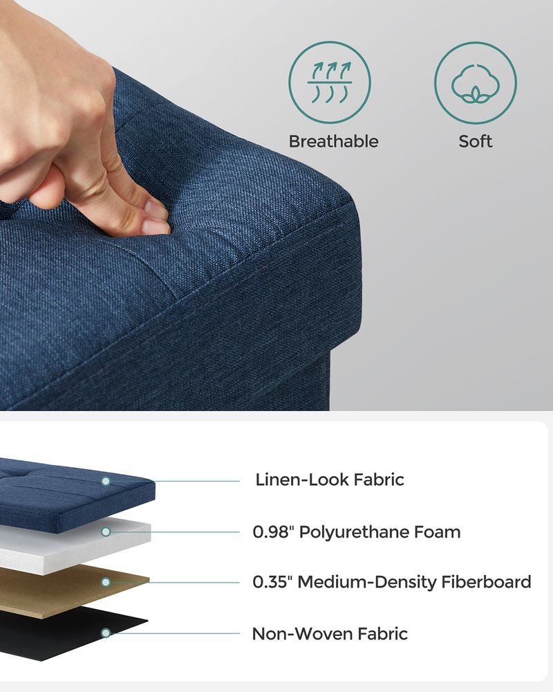 Storage Ottoman Bench - 43 Inch Folding - Linen Look
