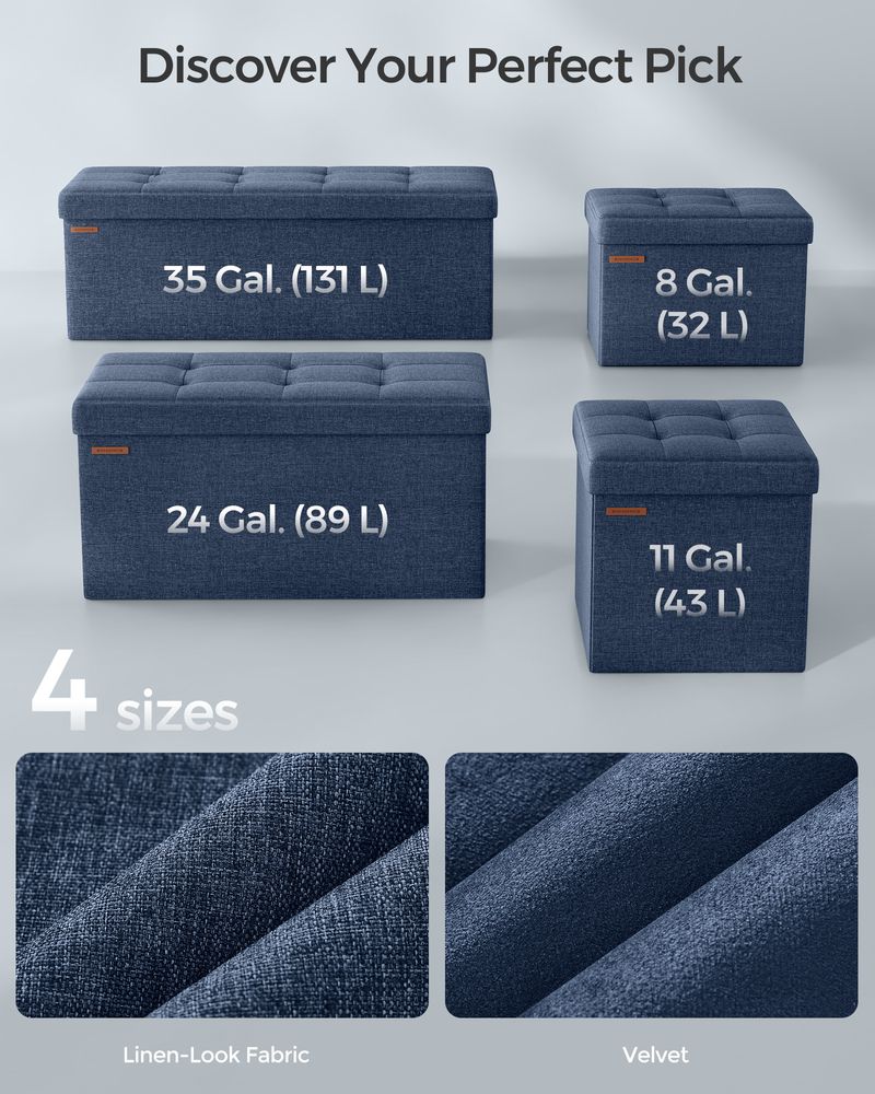 Folding Storage Ottoman Bench – Linen Fabric – 43 Inch Seating Box