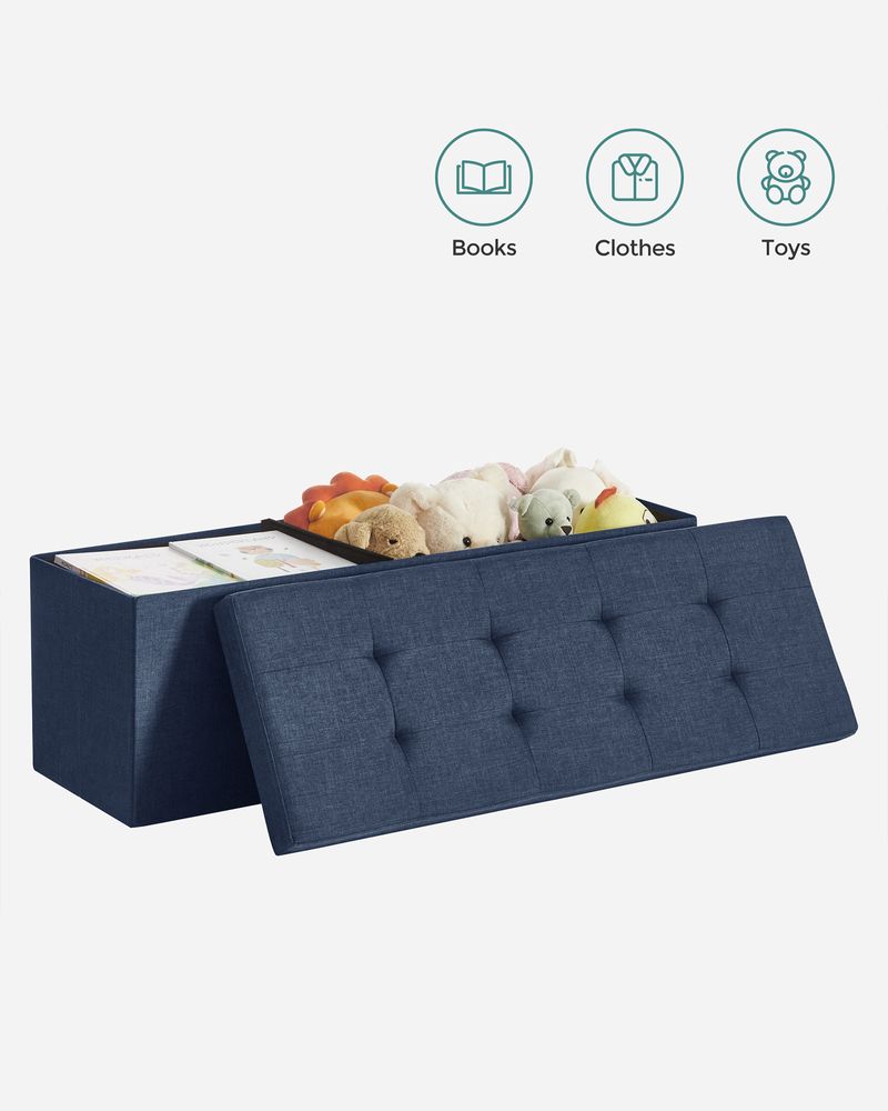 Folding Storage Ottoman Bench – Linen Fabric – 43 Inch Seating Box