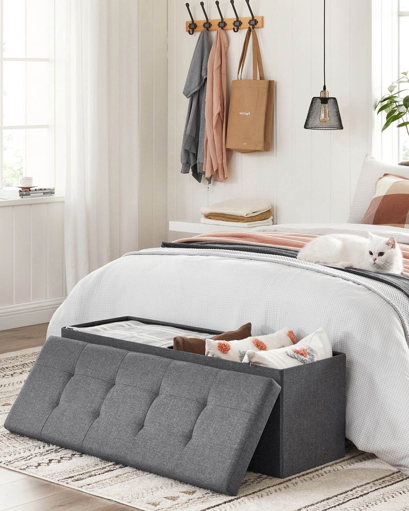 Storage Ottoman Bench - 43 Inch Folding - Linen Look