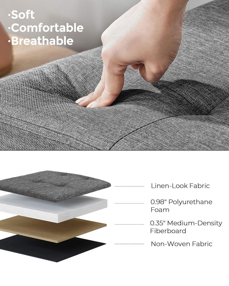 Storage Ottoman Bench - 43 Inch Folding - Linen Look