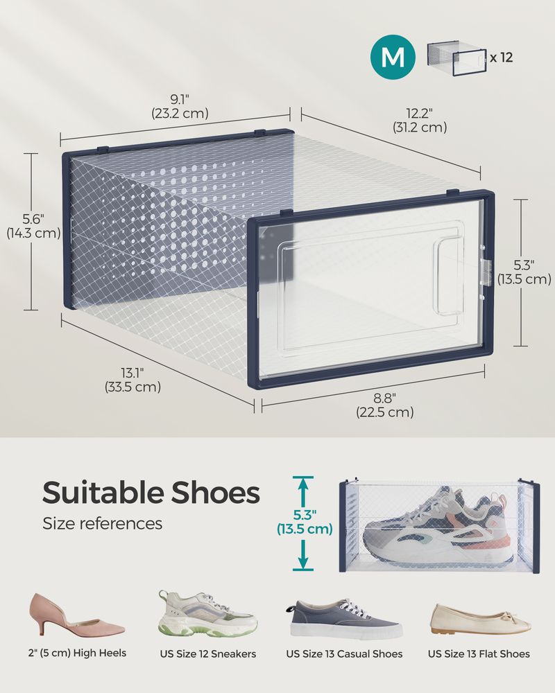 Shoe Storage Boxes - Pack Of 12–18 - Fits US Size 11–13