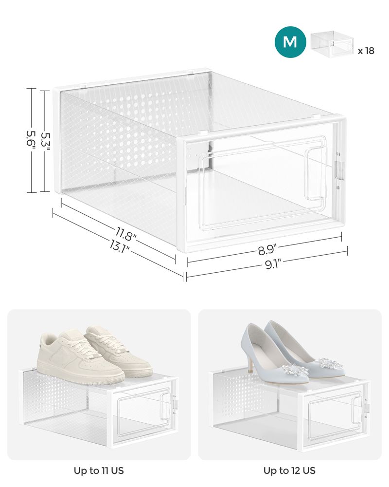 Shoe Storage Boxes - Pack Of 12–18 - Fits US Size 11–13