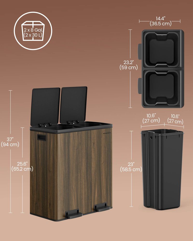 Trash Can - 2 x 8 Gallon - 2 Inner Buckets - Kitchen Use