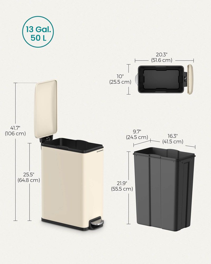 Garbage Can - 13 Gallon Slim - Soft Close Lid - Narrow Spaces