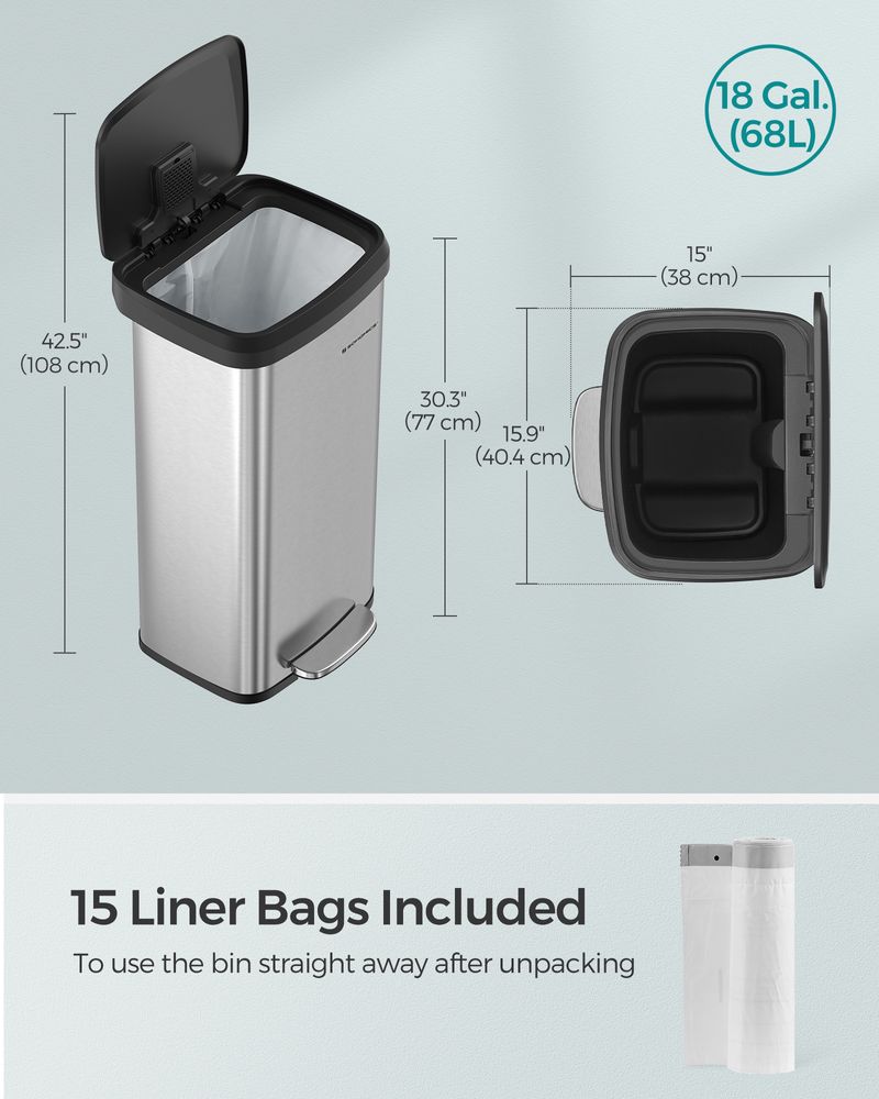 Trash Can - 13 & 18 Gallons Stainless Steel - Pedal Lid