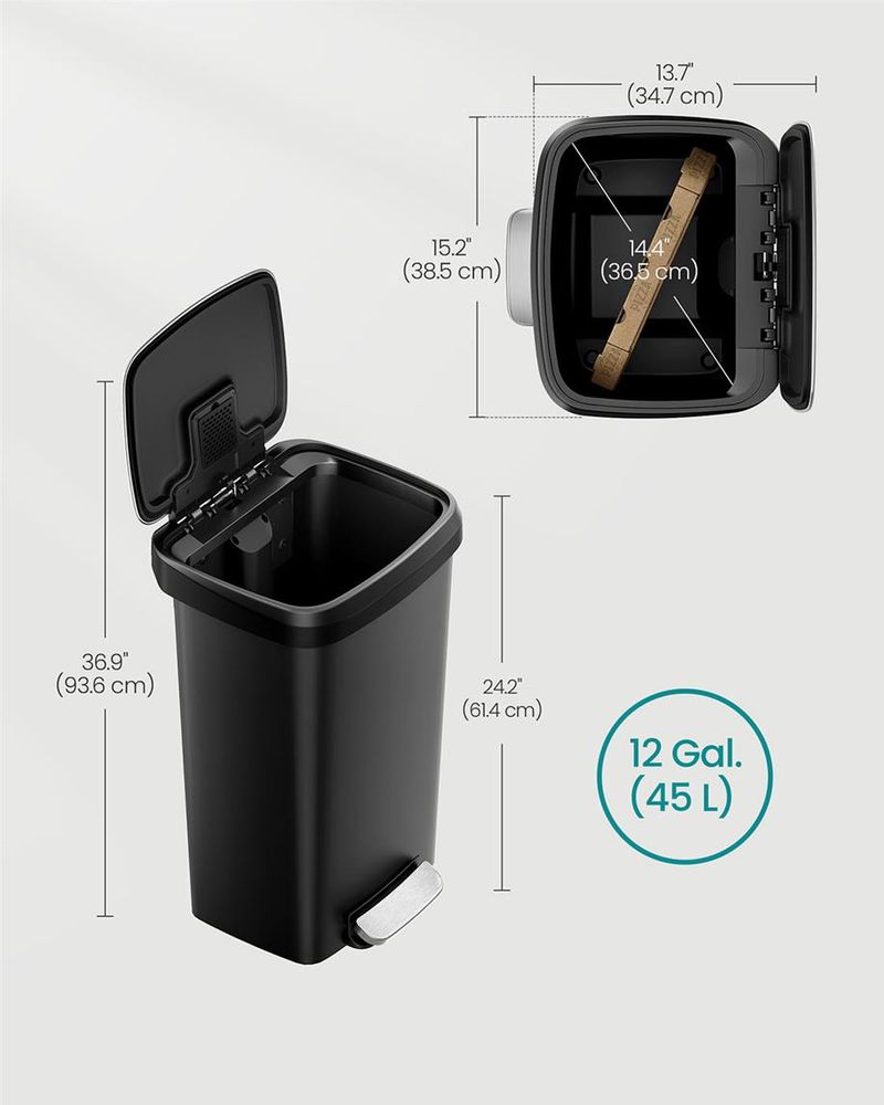 12 Gallon Kitchen Trash Can With Lid Soft Close Step Pedal Wheels