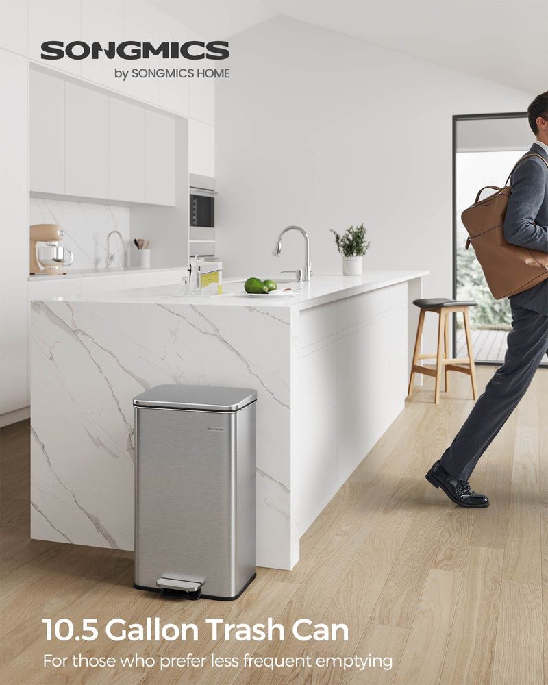 10.5 Gallon Kitchen Trash Can With Lid Soft Close Stainless Steel