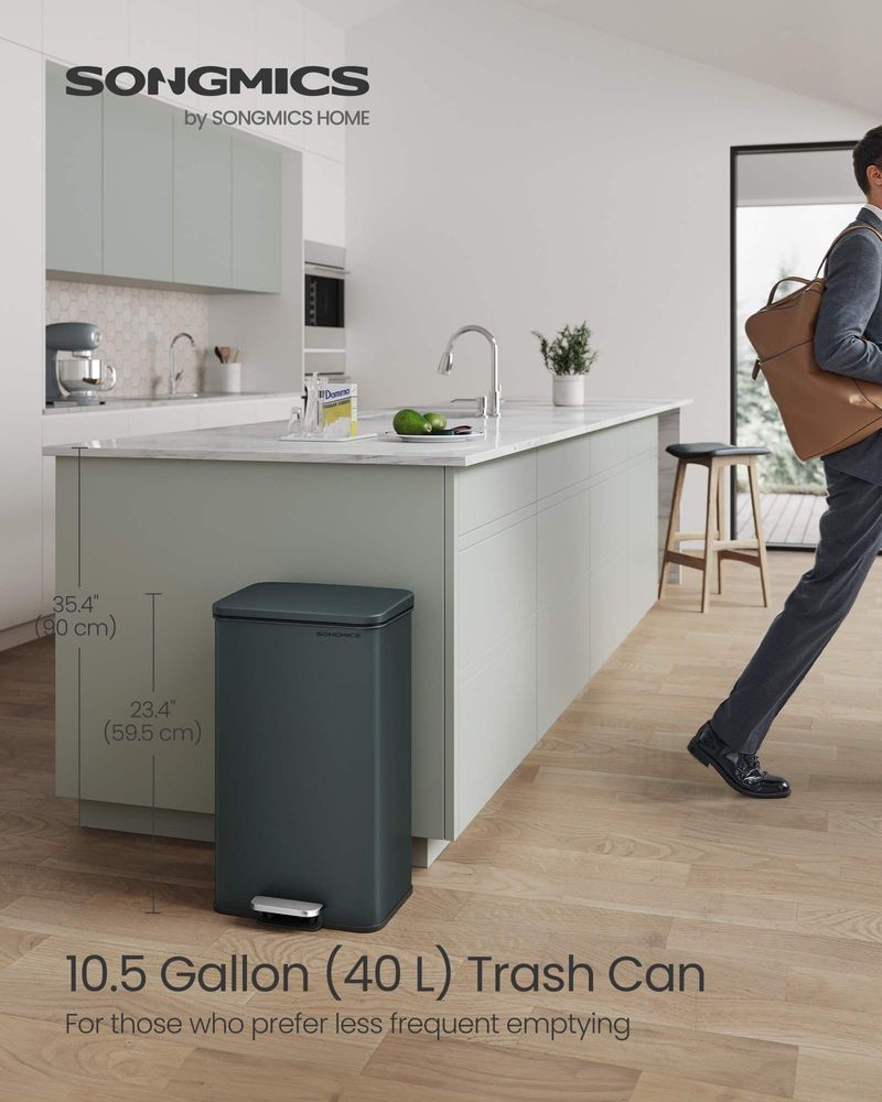 10.5 Gallon Kitchen Trash Can With Lid Soft Close Stainless Steel