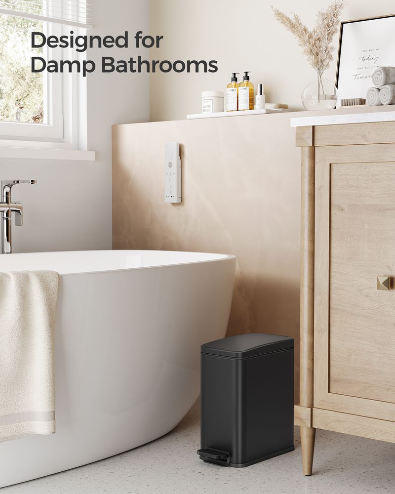 Small Trash Bin With Lid – Step Pedal – Slim Bathroom Design