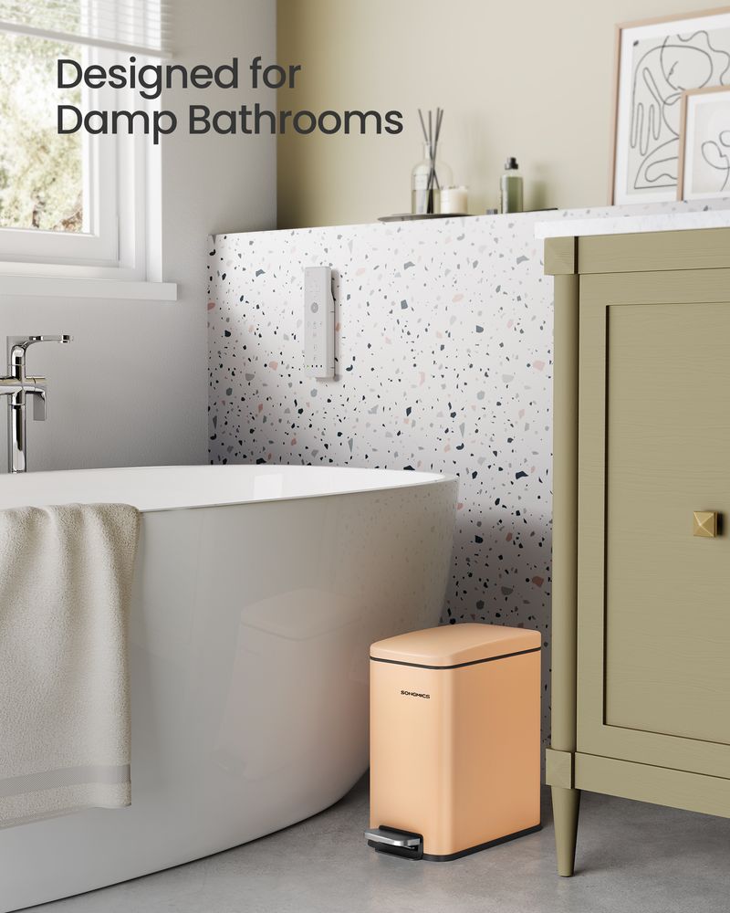 Small Trash Bin With Lid – Step Pedal – Slim Bathroom Design