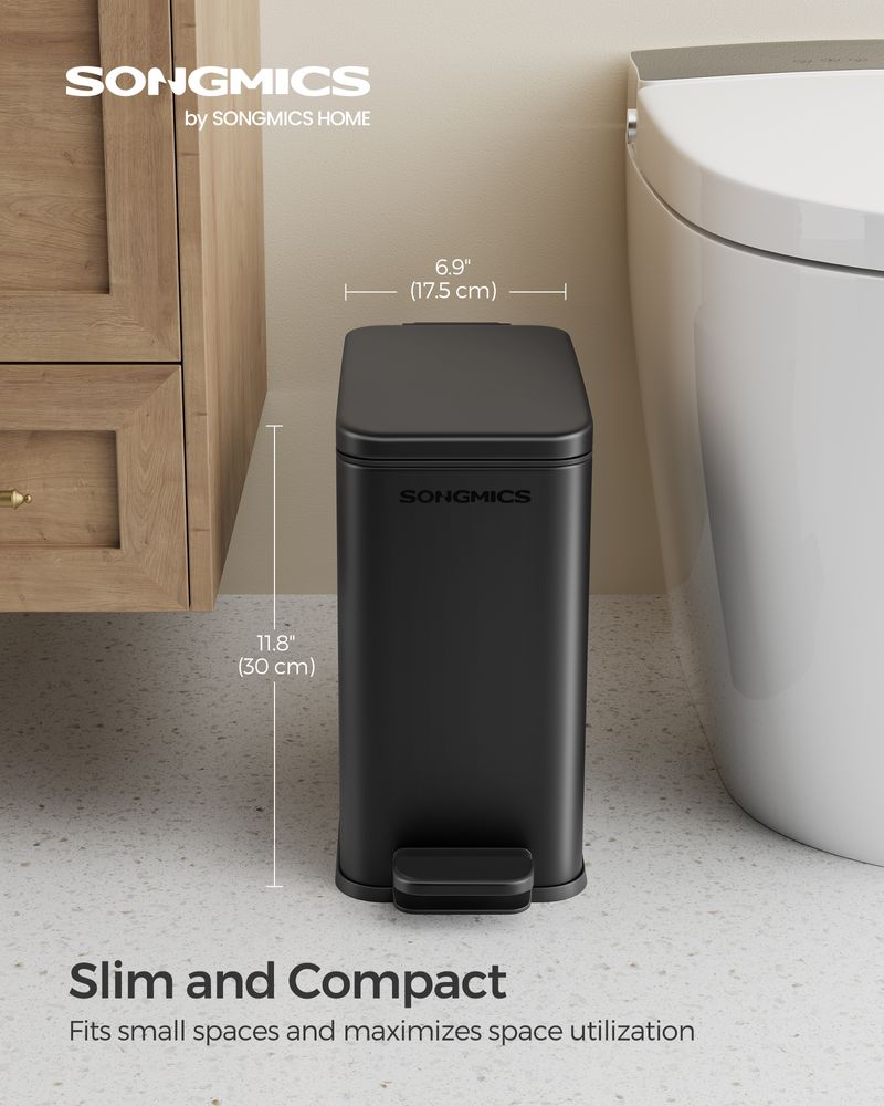 Small Trash Bin With Lid – Step Pedal – Slim Bathroom Design