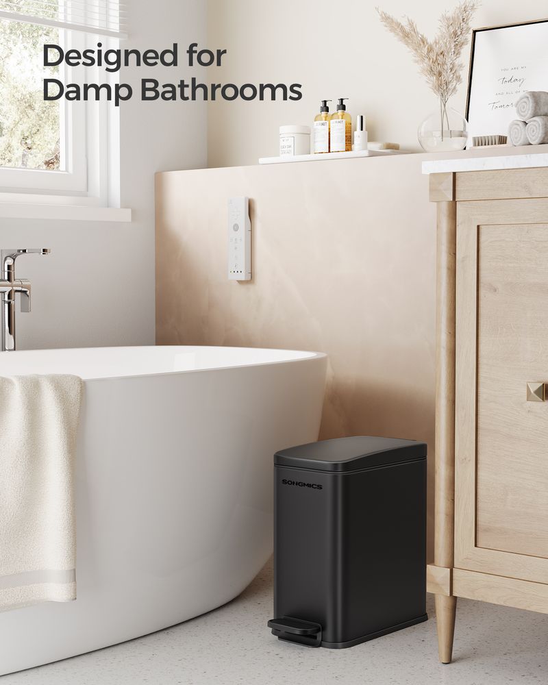 Small Trash Bin With Lid – Step Pedal – Slim Bathroom Design