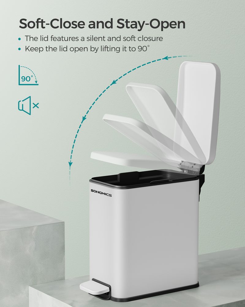 Small Trash Bin With Lid – Step Pedal – Slim Bathroom Design