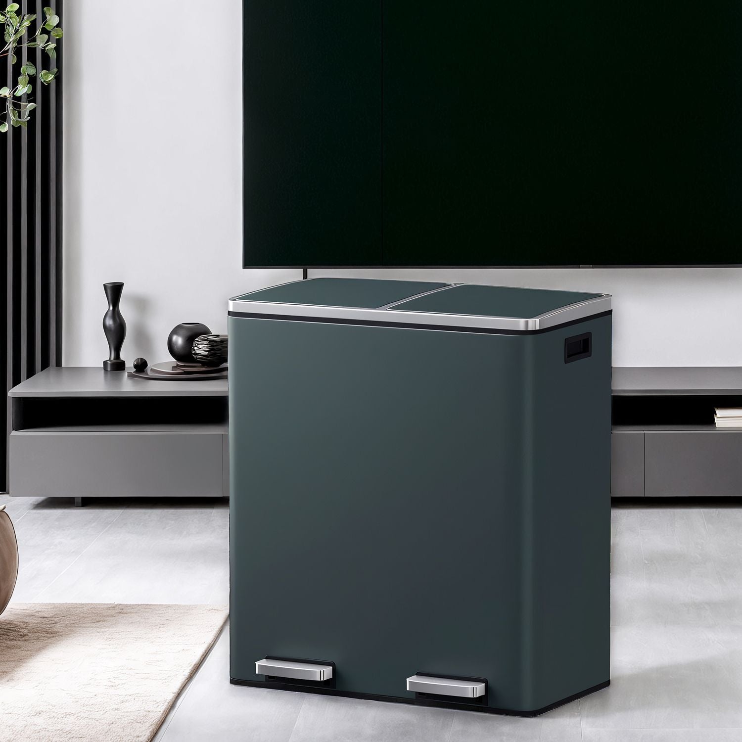 Double Trash Can With 2 Compartments – 2 x 8 Gallon – Soft Close Step Bin