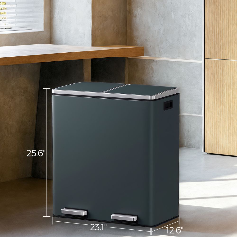 Double Trash Can With 2 Compartments – 2 x 8 Gallon – Soft Close Step Bin