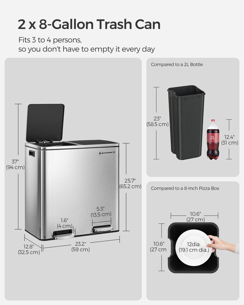 Trash Can - 2 x 8 Gallon - 2 Inner Buckets - Kitchen Use